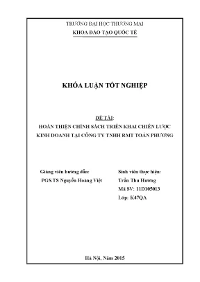 Luận văn tốt nghiệp tmu hoàn thiện chính sách triển khai chiến lƣợc kinh doanh tại công ty tnhh rmt toàn phƣơng