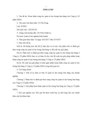 Luận văn tốt nghiệp tmu hoàn thiện công tác quản trị lực lƣợng bán hàng của công ty cổ phần misa