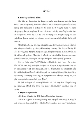 Luận văn tốt nghiệp tmu mở rộng hoạt động tín dụng tại ngân hàng tmcp đầu tƣ và phát triển bắc hà nội