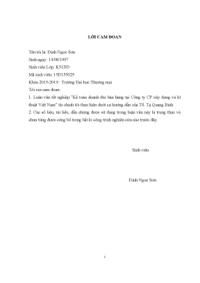 Luận văn tốt nghiệp tmu kế toán doanh thu bán hàng tại công ty cp xây dựng và kĩ thuật việt nam