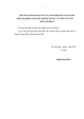 Luận văn tốt nghiệp tmu quản trị hoạt động tín dụng đối với các doanh nghiệp nhỏ và vừa tại ngân hàng nông nghiệp và phát triển nông thôn việt nam chi nhánh tam tr