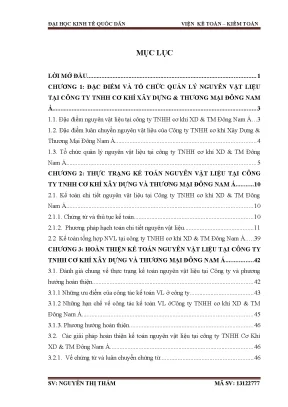 Hoàn thiện kế toán nguyên vật liệu tại công ty tnhh cơ khí xây dựng và thương mại đông nam á