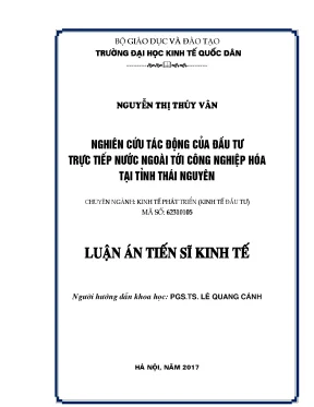 Luận án tiến sĩ nghiên cứu tác động của đầu tư trực tiếp nước ngoài tới công nghiệp hóa tại tỉnh thái nguyên