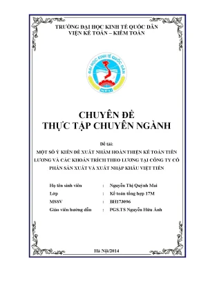 Một số ý kiến đề xuất nhằm hoàn thiện kế toán tiền lương và các khoản trích theo lương tại công ty cổ phần sản xuất và xuất nhập khẩu việt tiến