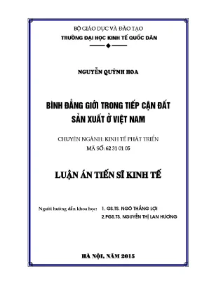 Luận án tiến sĩ bình đẳng giới trong tiếp cận đất sản xuất ở việt nam
