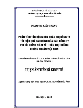 Luận án tiến sĩ phân tích tác động của quản trị công ty tới hiệu quả tài chính của các công ty phi tài chính niêm yết trên thị trường chứng khoán việt nam