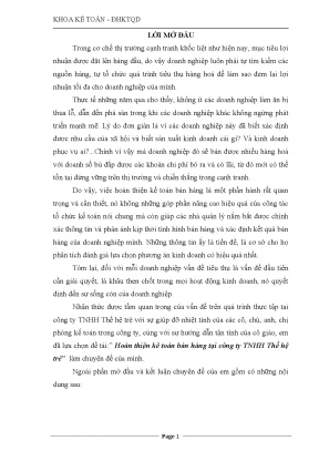 Hoàn thiện kê toán bán hàng tại công ty tnhh thế hệ trẻ