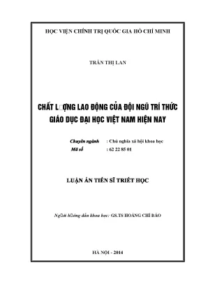 Luận án tiến sĩ chất lượng lao động của đội ngũ trí thức giáo dục đại học việt nam hiện nay