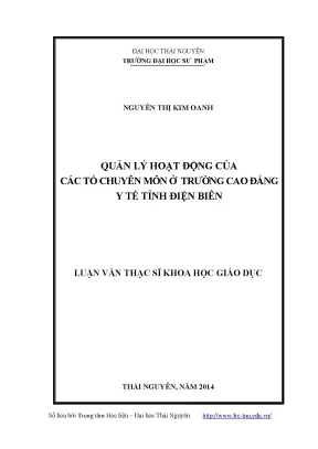 Luận văn thạc sĩ quản lý hoạt động của các tổ chuyên môn ở trường cao đẳng y tế tỉnh điện biên