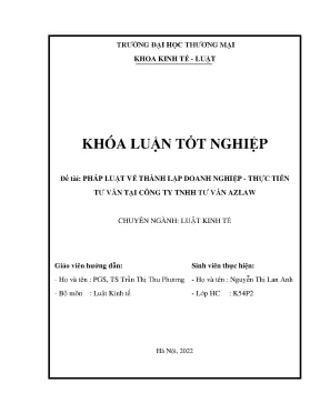 Luận văn tốt nghiệp tmu khóa luận tốt nghiệp đề tài pháp luật về thành lập doanh nghiệp thực tiễn tư vấn tại công ty tnhh tư vấn azlaw