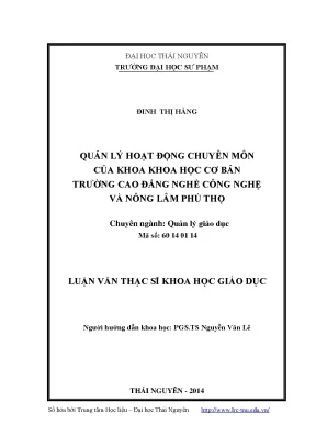 Luận văn thạc sĩ quản lý hoạt động chuyên môn của khoa học cơ bản trường cao đẳng nghề công nghệ và nông lâm phú thọ