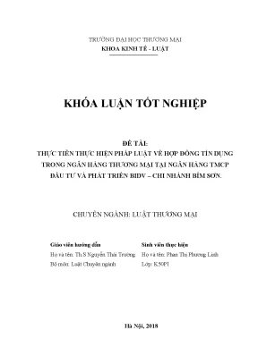 Luận văn tốt nghiệp tmu thực ti n thực hiện pháp luật về hợp đồng tín dụng trong ngân hàng thƣơng mại tại ngân hàng tmcp đầu tƣ và phát triển bidv chi nhá