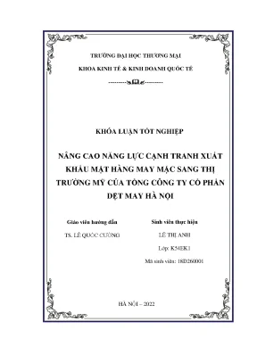 Luận văn tốt nghiệp tmu nâng cao năng lực cạnh tranh xuất khẩu mặt hàng may mặc sang thị trường mỹ của tổng công ty cổ phần dệt may hà nội