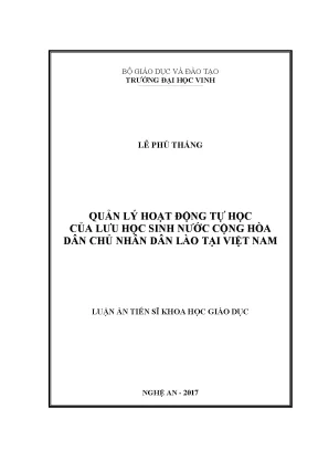 Luận án tiến sĩ quản lý hoạt động tự học của lưu học sinh nước cộng hòa dân chủ nhân dân lào tại việt nam