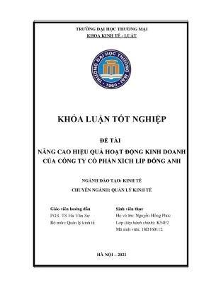 Luận văn tốt nghiệp tmu nâng cao hiệu quả hoạt động kinh doanh của công ty cổ phần xích líp đông anh
