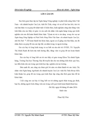Luận văn tốt nghiệp tmu quản trị rủi ro tín dụng trong cho vay tại ngân hàng nông nghiệp và phát triển nông thôn việt nam chi nhánh huyện can lộc tỉnh hà tĩnh