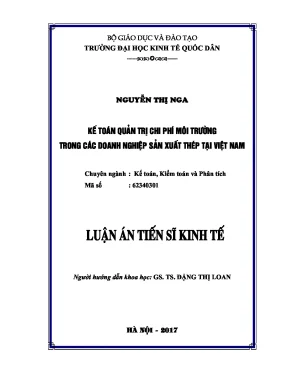 Luận án tiến sĩ kế toán quản trị chi phí môi trường trong các doanh nghiệp sản xuất thép tại việt nam