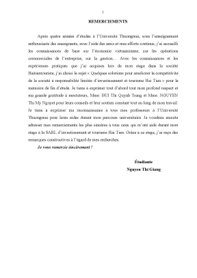 Luận văn tốt nghiệp tmu quelques solutions pour améliorer la compétitivité de la société à responsabilité limitée dinvestissement et tourisme hai tien