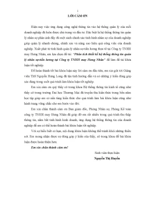 Luận văn tốt nghiệp tmu phân tích thiết kế hệ thống thông tin quản lý nhân sự tiền lƣơng tại công ty tnhh may hƣng nhân