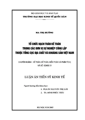 Luận án tiến sĩ tổ chức hạch toán kế toán tại các đơn vị sự nghiệp công lập thuộc tổng cục địa chất và khoáng sản việt nam