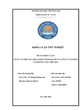 Luận văn tốt nghiệp tmu nâng cao hiệu quả hoạt động kinh doanh của công ty cổ phần vải sợi may mặc miền bắc