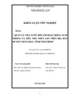 Luận văn tốt nghiệp tmu quản lý nhà nước đối với hoạt động nuôi trồng và tiêu thụ thủy sản trên địa bàn huyện thái thụy tỉnh thái bình