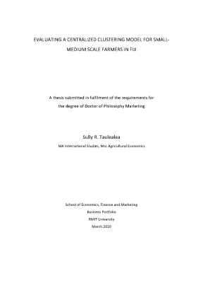 Doctoral thesis of philosophy marketing evaluating a centralized clustering model for small medium scale farmers in fiji
