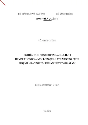 Luận án tiến sĩ nghiên cứu nồng độ tnfα il6 il10 huyết tương và mối liên quan với mức độ bệnh ở bệnh nhân nhiễm khuẩn huyết gram âm
