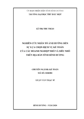Luận văn thạc sĩ nghiên cứu nhân tố ảnh hưởng đến sự lựa chọn dịch vụ kế toán của các doanh nghiệp nhỏ và siêu nhỏ trên địa bàn tỉnh bình dương
