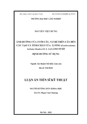 Luận án tiến sĩ ảnh hưởng của tuổi cây vị trí trên cây đến cấu tạo và tính chất của luồng dendrocalamus barbatus hsueh et d z li làm cơ sở định hướng sử dụng