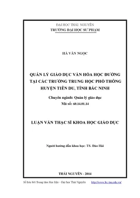 Luận văn thạc sĩ quản lý giáo dục văn hóa học đường tại các trường trung học phổ thông huyện tiên du tỉnh bắc ninh