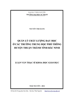 Luận văn thạc sĩ quản lý chất lượng dạy học ở các trường trung học phổ thông huyện thuận thành tỉnh bắc ninh