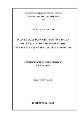 Quản lý hoạt động giáo dục tính tự lập cho trẻ tại trường mầm non tư thục trên địa bàn thị xã bến cát tỉnh bình dương luận văn thạc sĩ