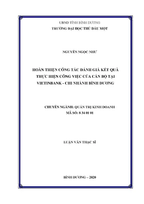 Hoàn thiện công tác đánh giá kết quả thực hiện công việc của cán bộ tại vietinbank chi nhánh bình dương luận văn thạc sĩ