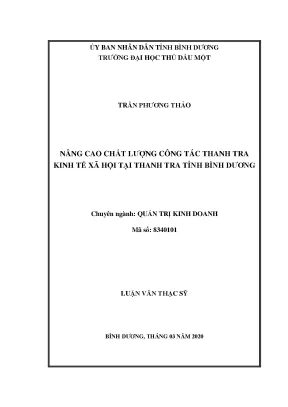 Nâng cao chất lượng công tác thanh tra kinh tế xã hội tại thanh tra tỉnh bình dương luận văn thạc sĩ