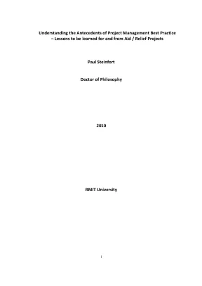 Doctoral thesis of philosophy understanding the antecedents to project management best practice lessons from aid relief projects