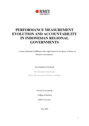 Masters thesis of business accountancy performance measurement evolution and accountability in indonesian regional governments
