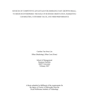 Doctoral thesis of philosophy sources of competitive advantage for emerging fast growth small to medium enterprises the role of business orientation marketing capabilities customer value and firm performance