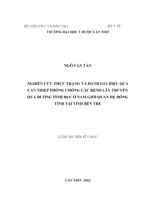 Luận án tiến sĩ nghiên cứu thực trạng và đánh giá hiệu quả can thiệp phòng chống các bệnh lây truyền qua đường tình dục ở nam giới quan hệ đồng tính tại tỉnh bến tre
