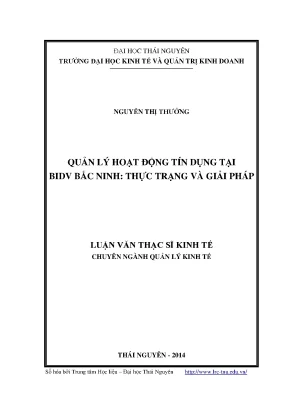 Luận văn thạc sĩ quản lý hoạt động tín dụng tại bidv bắc ninh thực trạng và giải pháp