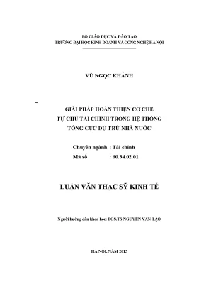 Giải pháp hoàn thiện cơ chế tự chủ tài chính trong hệ thống tổng cục dự trữ nhà nước