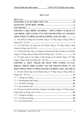 Hoàn thiện kế toán tiền lương và các khoản trích theo lương tại chi nhánh công ty cp tổng công ty sông gianh tại đông anh hà nội