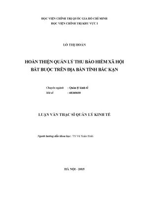 Hoàn thiện quản lý thu bảo hiểm xã hội bắt buộc trên địa bàn tỉnh bắc kạn