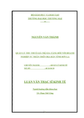 Quản lý thu thuế giá trị gia tăng đối với doanh nghiệp tư nhân trên địa bàn tỉnh sơn la