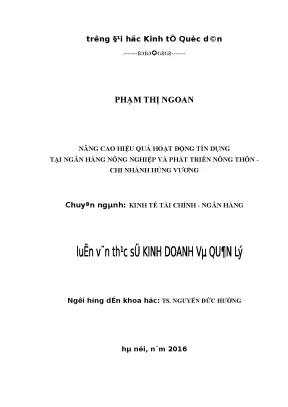 Nâng cao hiệu quả hoạt động tín dụng tại ngân hàng nông nghiệp và phát triển nông thôn chi nhánh hùng vương