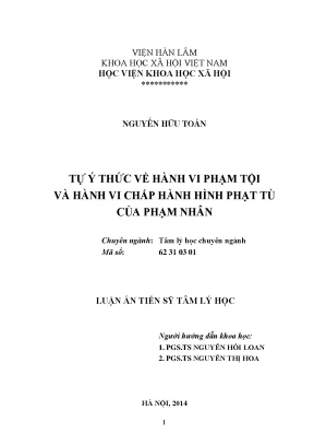 Luận án tiến sĩ tự ý thức về hành vi phạm tội và hành vi chấp hành hình phạt tù của phạm nhân