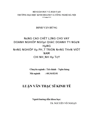 Nâng cao chất lượng cho vay doanh nghiệp ngoài quốc doanh tại ngân hàng nông nghiệp và phát triển nông thôn việt nam chi nhánh hà tây