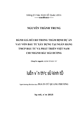 Đánh giá rủi ro trong thẩm định dự án vay vốn đầu tư xây dựng tại ngân hàng tmcp đầu tư và phát triển việt nam chi nhánh bắc hải dương
