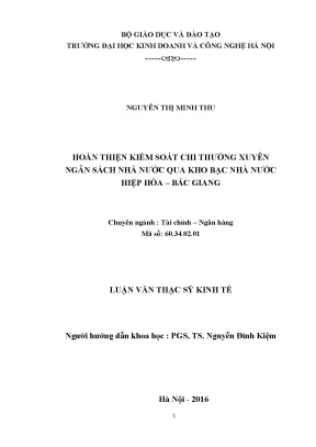 Hoàn thiện kiểm soát chi thường xuyên ngân sách nhà nước qua kho bạc nhà nước hiệp hòa bắc giang