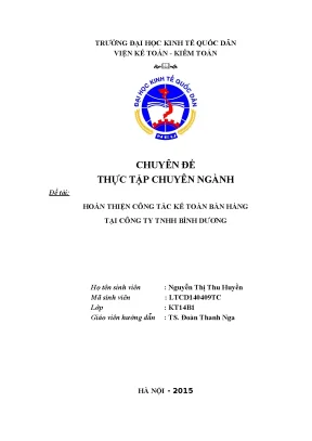 Hoàn thiện công tác kế toán bán hàng tại công ty tnhh bình dương